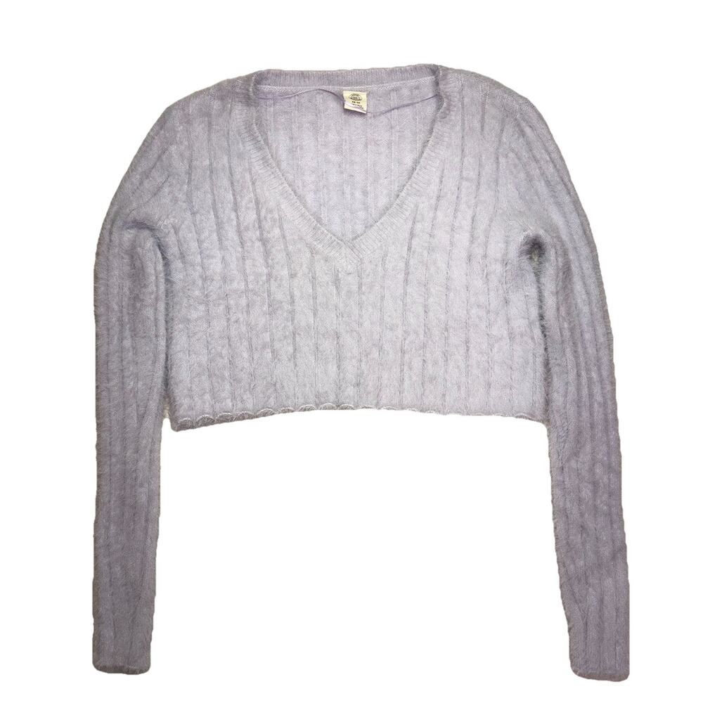 Urban Outfitters Lilac Purple Crop Fuzzy V Neck Long Sleeve Sweater XS